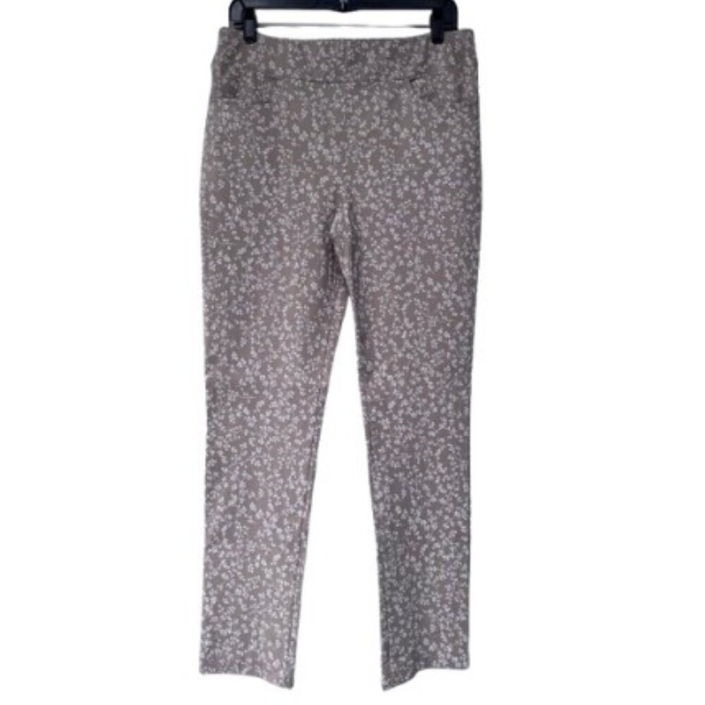 Luc Fontaine floral tapered slim straight pants beige, white women's size 10